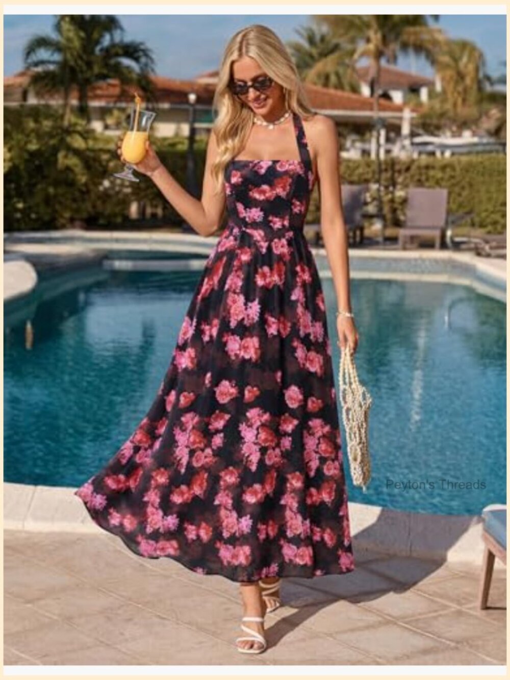 Floral Halter Midi Dress Sleeveless Flowy Casual Beach Long - Picture 3 of 7